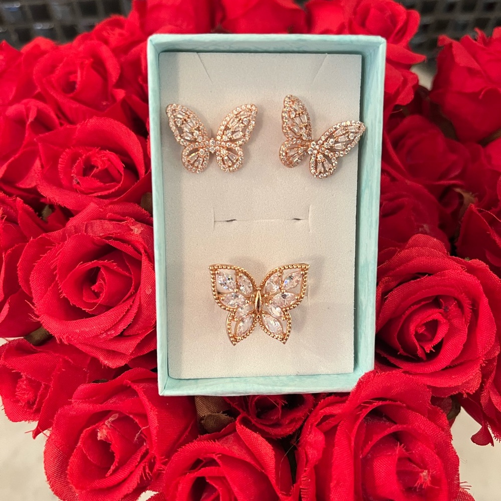 Butterfly earrings and ring Jewelry Set